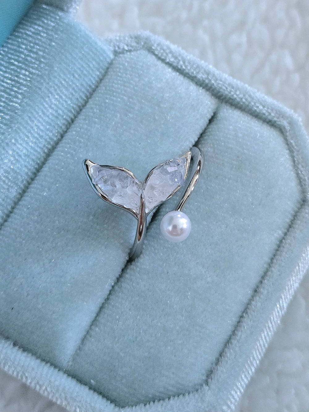 La Meno Druzy Fluke (Whale's🐋 Tail) and Freshwater Pearl Bypass Ring💍 - NIB - Picture 15 of 16
